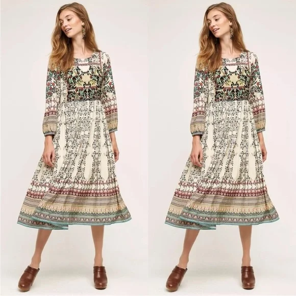 Anthropologie BHANUNI Far Fields Field flowers floral beaded dress puffy sleeves - Picture 4 of 15